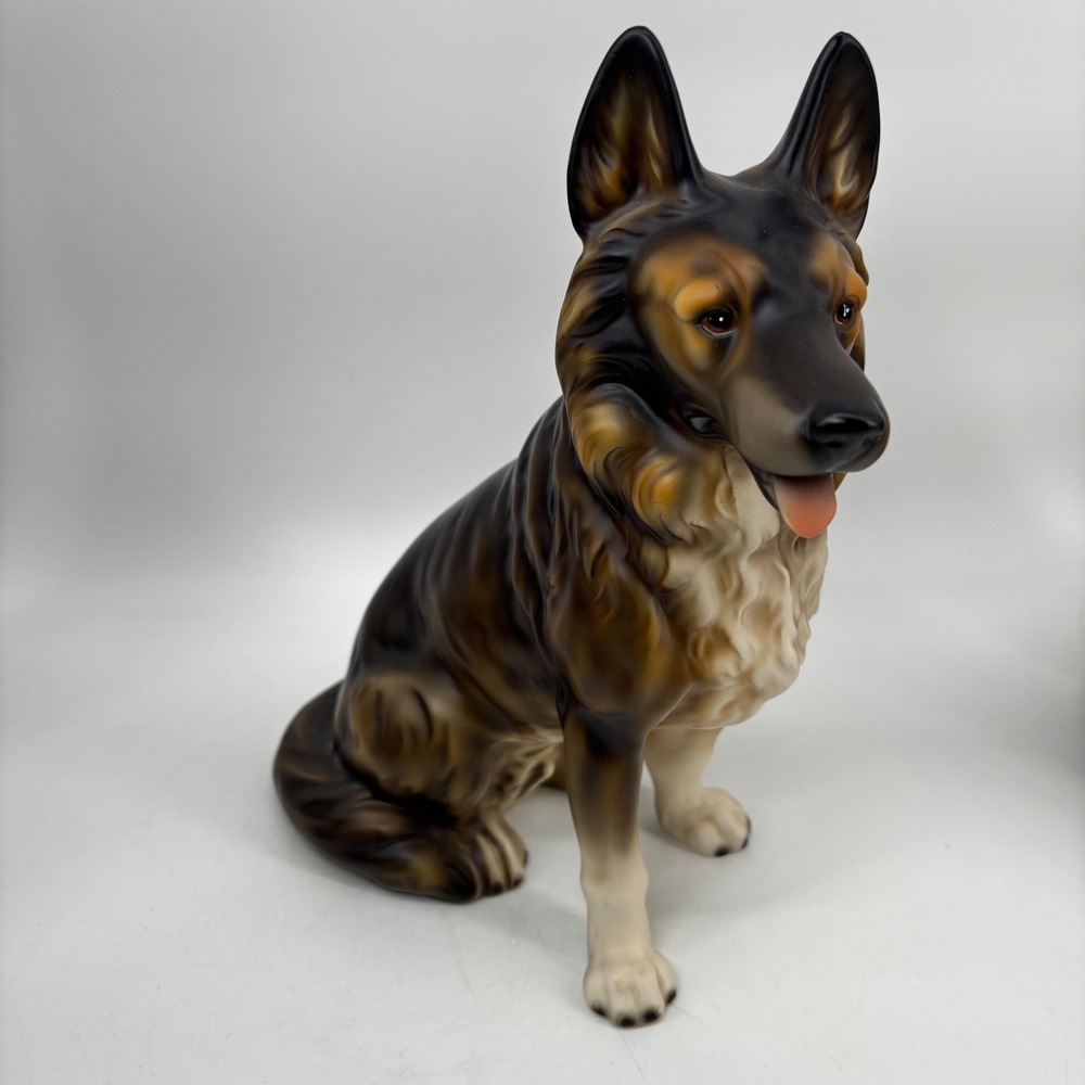 Vintage German Shepherd Figurine Ceramic Dog Statue Japan Black Tan Alsatian